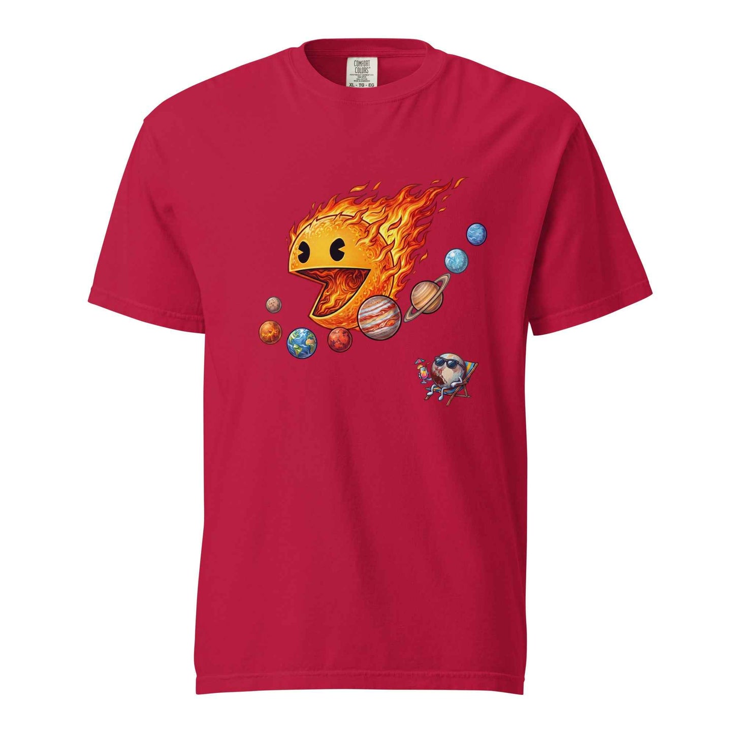 Justice for Pluto T-Shirt – Funny Sun Pac-Man Eating Planets Space Meme Tee