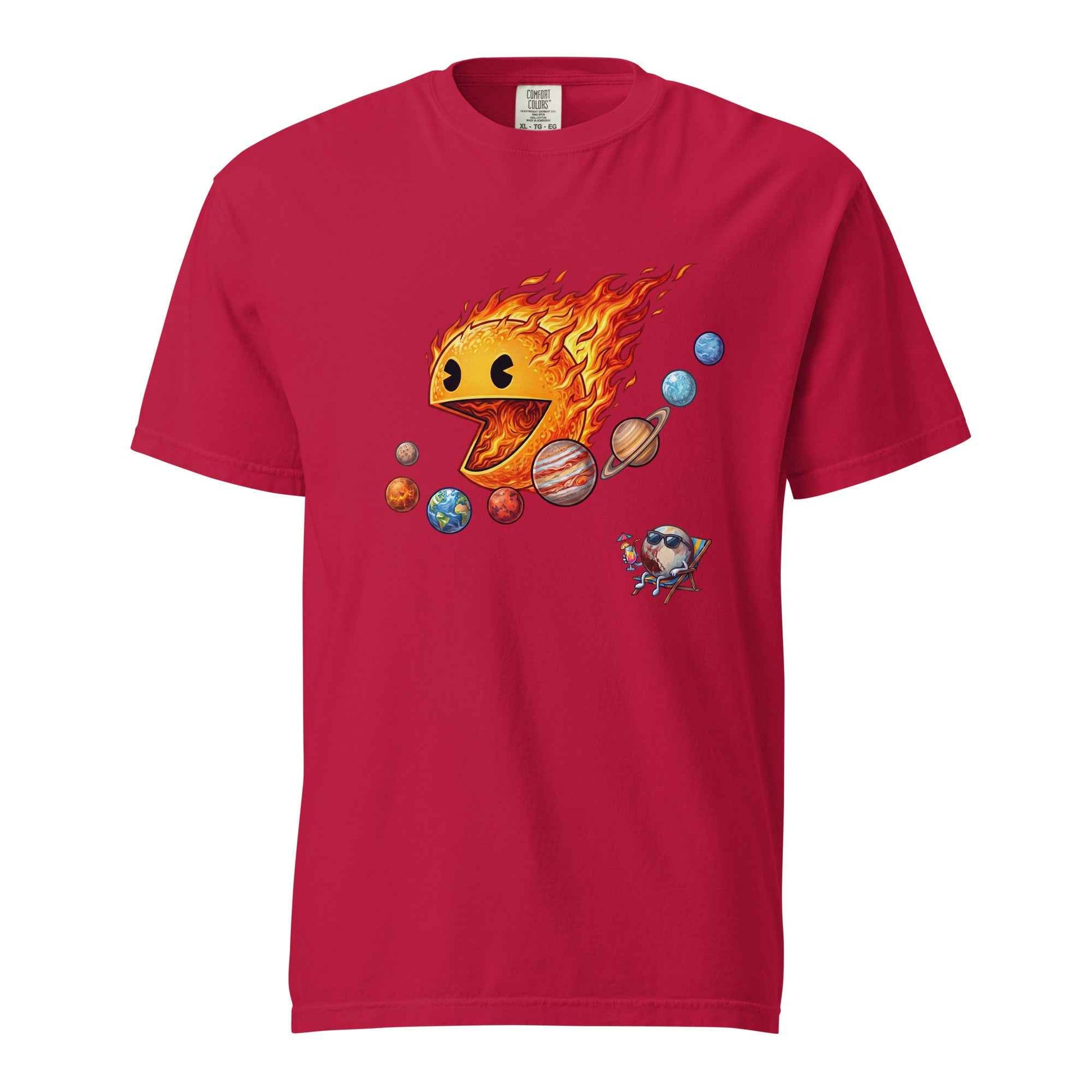 Justice for Pluto T-Shirt – Funny Sun Pac-Man Eating Planets Space Meme Tee