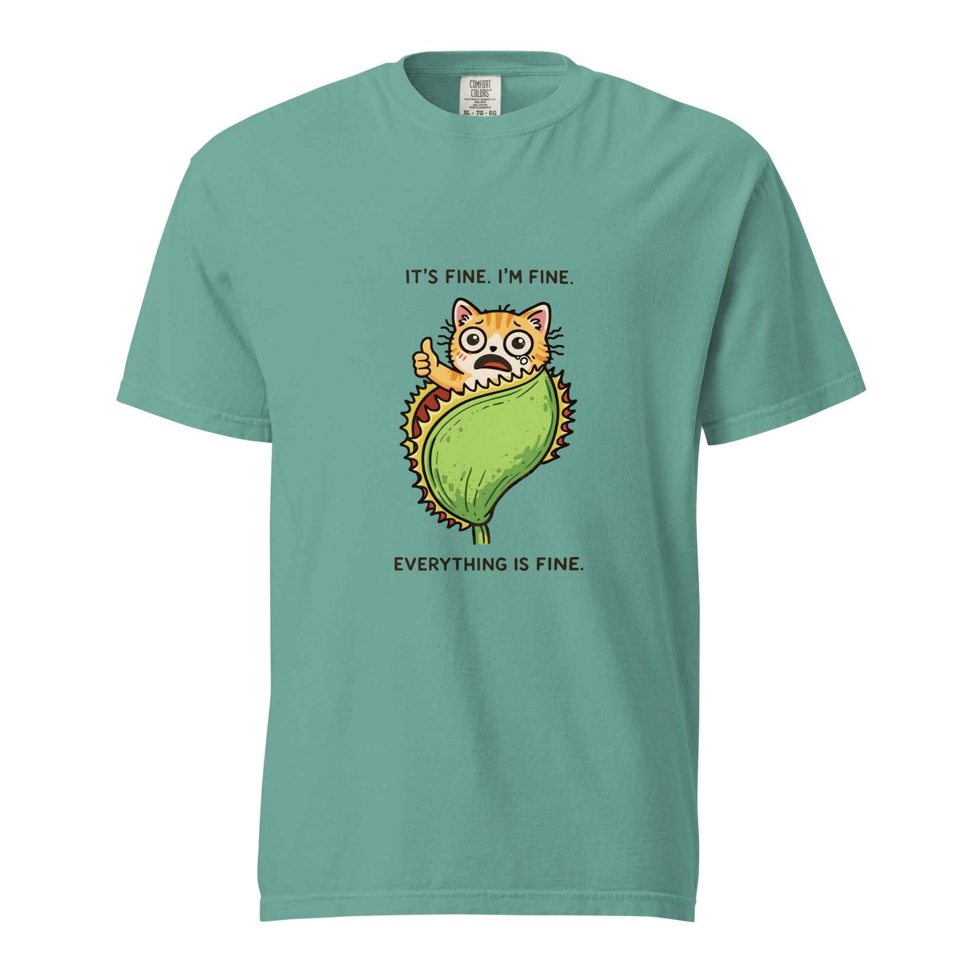 Seafoam green It's Fine Everything Is Fine cat graphic t-shirt - funny cat lover gift shirt