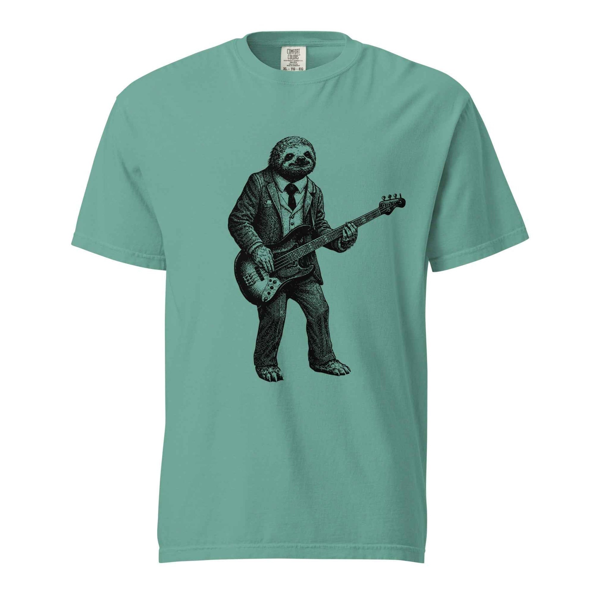 Sloth Bass Player T-Shirt. Relaxed Musician Graphic Tee