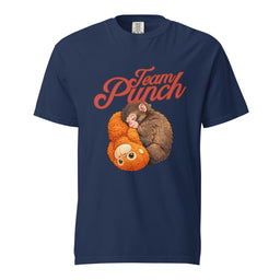 Navy blue t-shirt with 'Team Punch' text and cartoon characters on a white background