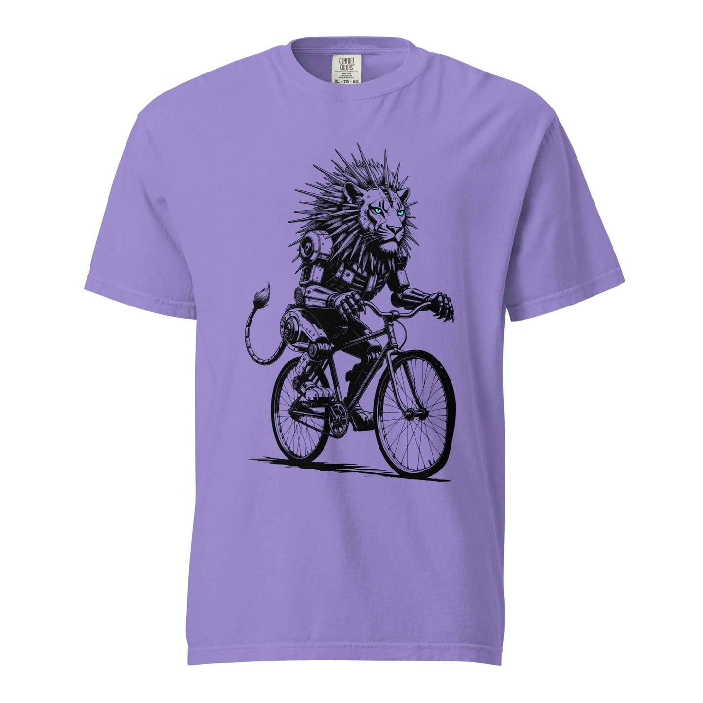 Robot Lion riding bicycle T-Shirt, Cyberpunk Cycling Gift