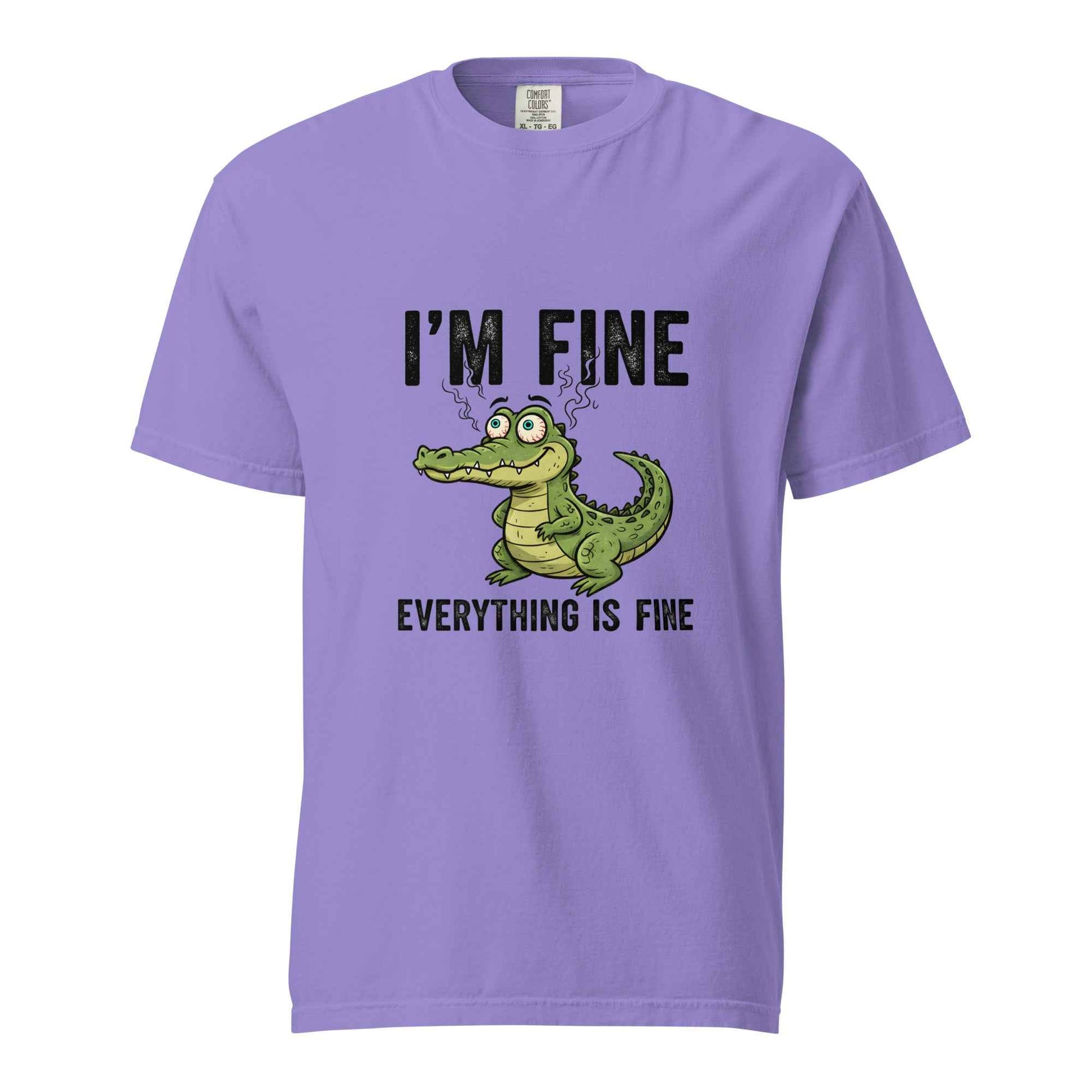 Funny Crocodile "I'm Fine Everything is Fine" T-Shirt, Burnout Humor Shirt