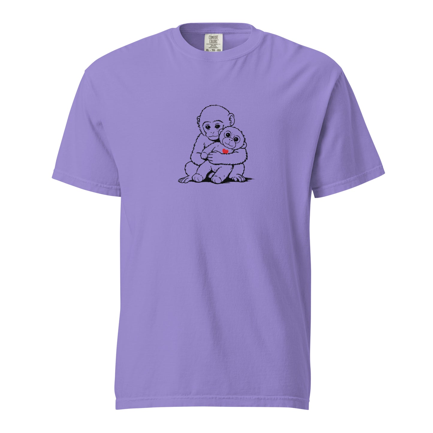Purple Monkey Punch minimalist art tee with baby macaque and heart graphic - baby macaque punch graphic tee