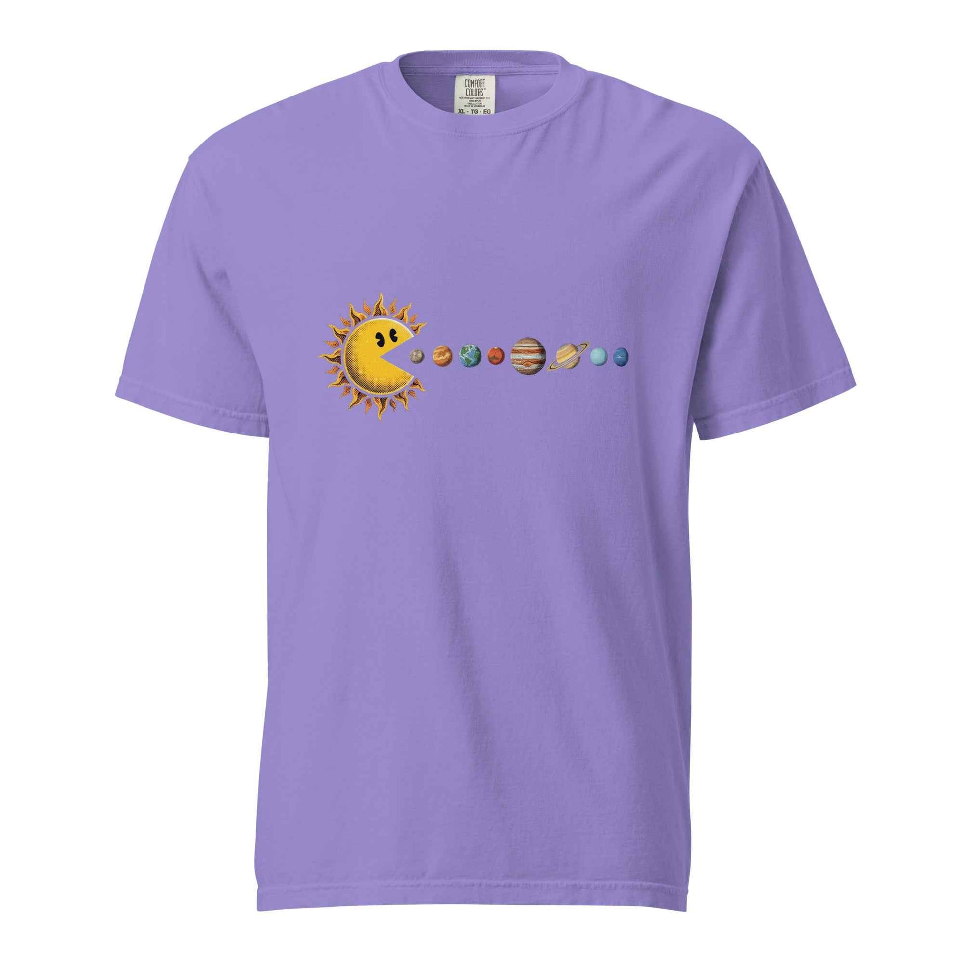 Cosmic Appetite - Sun Pac-Man Eating Planets - Unisex garment-dyed heavyweight t-shirt