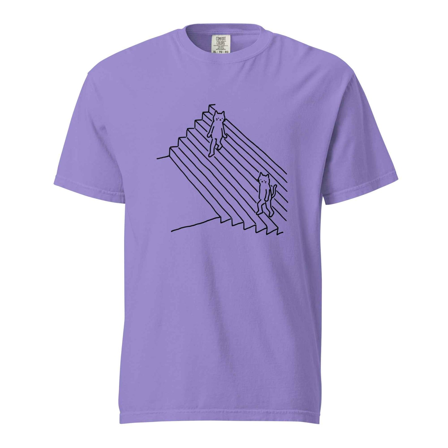 Minimalist Cat T-Shirt, Funny Stairs Line Art Tee