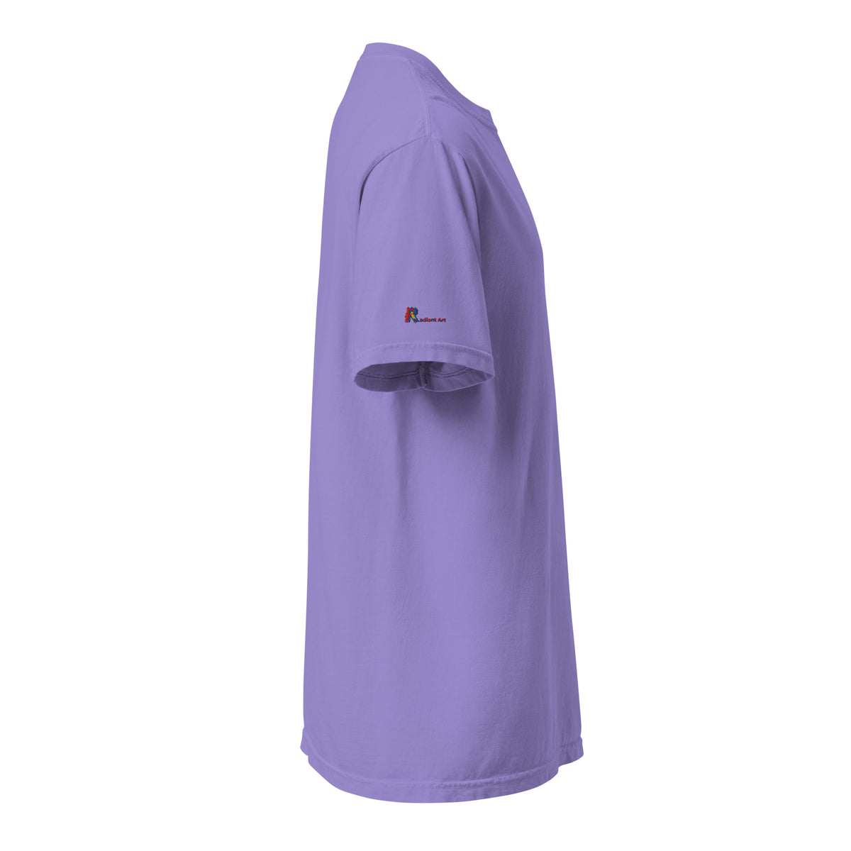 Purple t-shirt with a logo on a white background