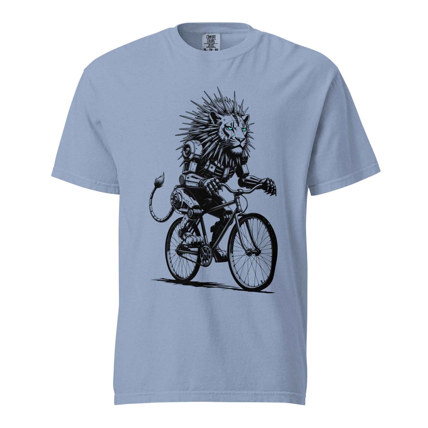 Robot Lion riding bicycle T-Shirt, Cyberpunk Cycling Gift