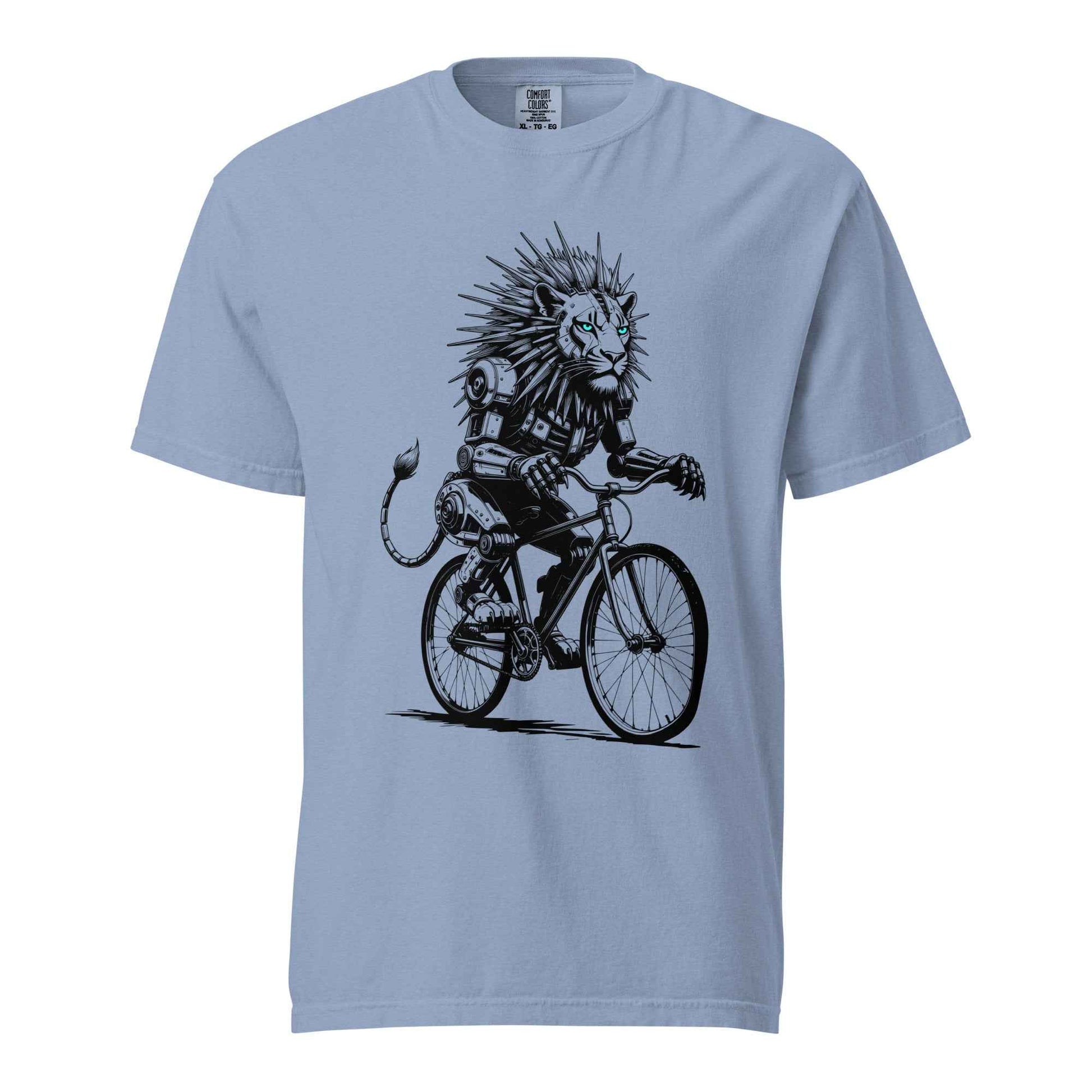 Robot Lion riding bicycle T-Shirt, Cyberpunk Cycling Gift
