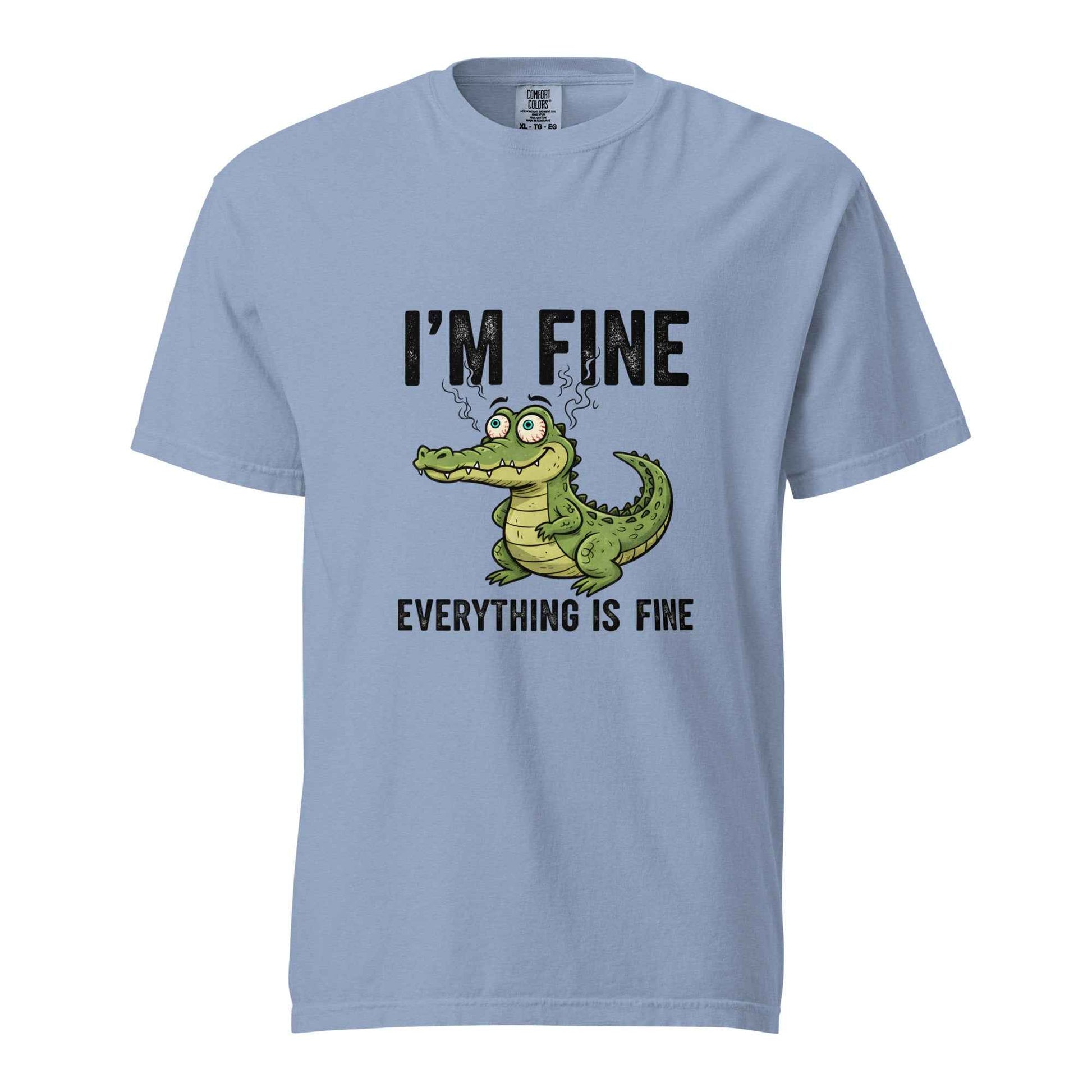 Funny Crocodile "I'm Fine Everything is Fine" T-Shirt, Burnout Humor Shirt