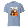 Light blue t-shirt with cartoon monkeys and 'PUNCH' text on a white background