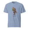 Light blue t-shirt with a Spinosaurus mirabilis and a plush toy on a white background