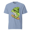 Skateboarding Frog T-Shirt - Funny Frog Skater Graphic Tee Washed Denim