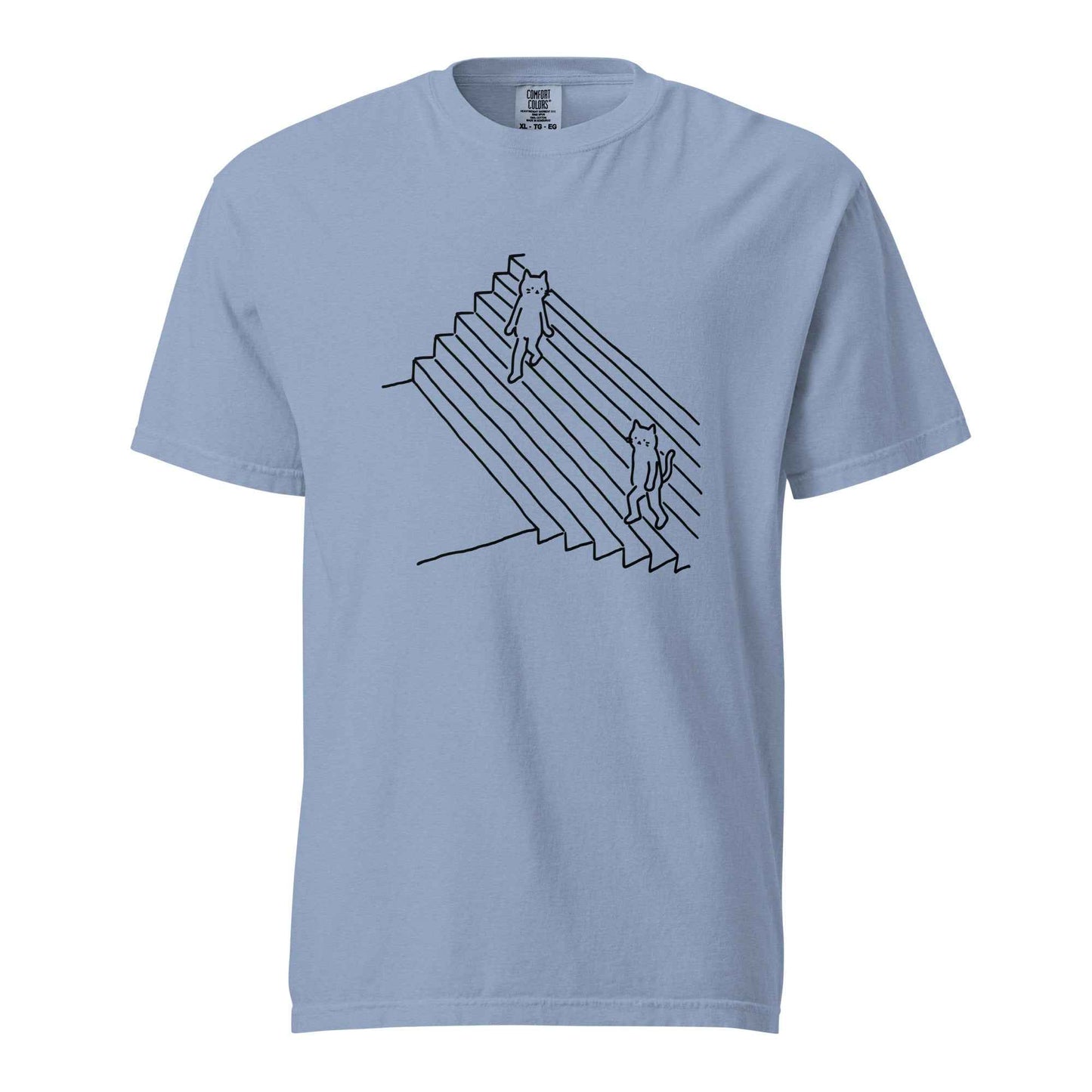 Minimalist Cat T-Shirt, Funny Stairs Line Art Tee