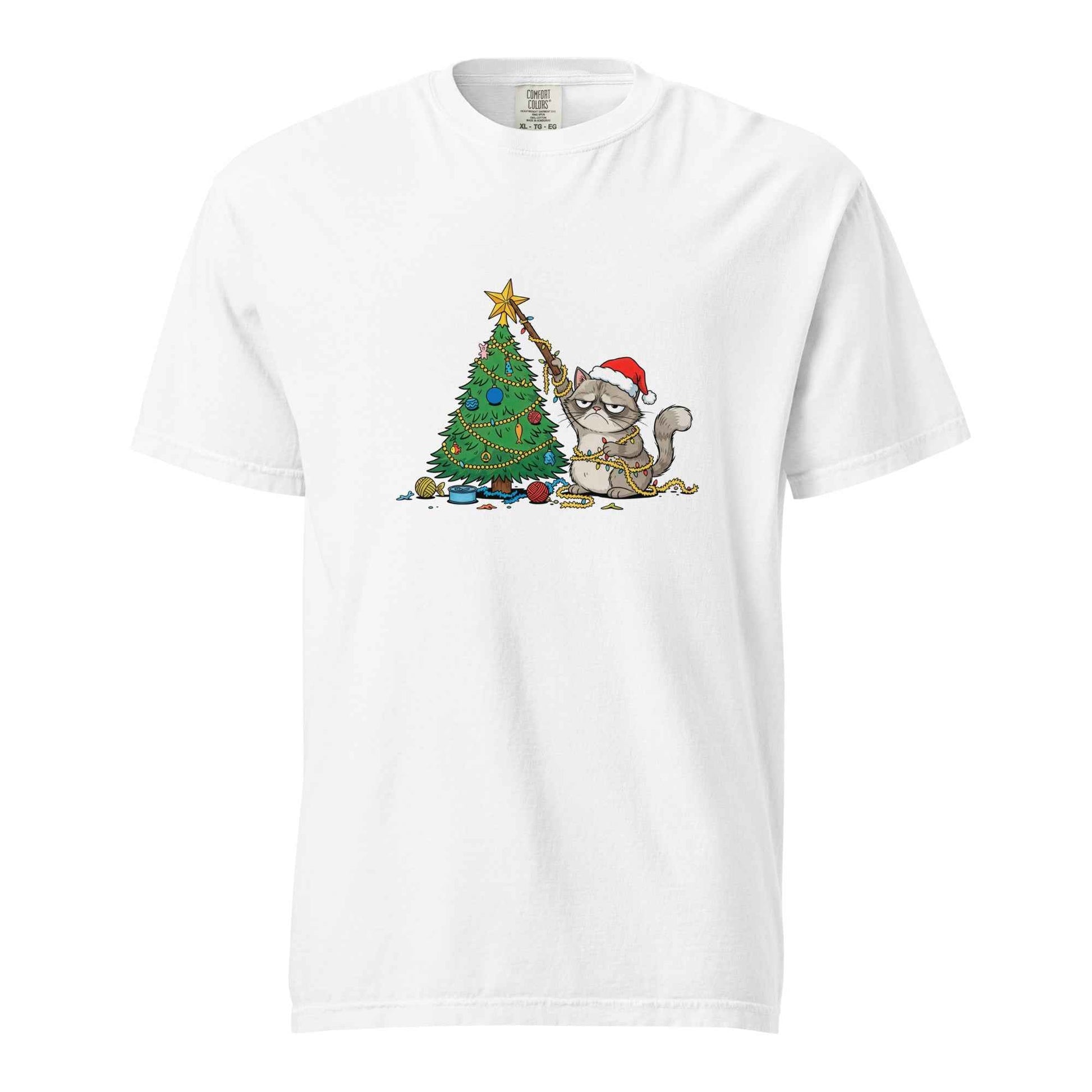 Unisex garment-dyed heavyweight Comfort Colors t-shirt - Grumpy Christmas Cat T-Shirt, Funny Cat Shirt, Xmas Tee for Sarcastic Cat Lover Gift