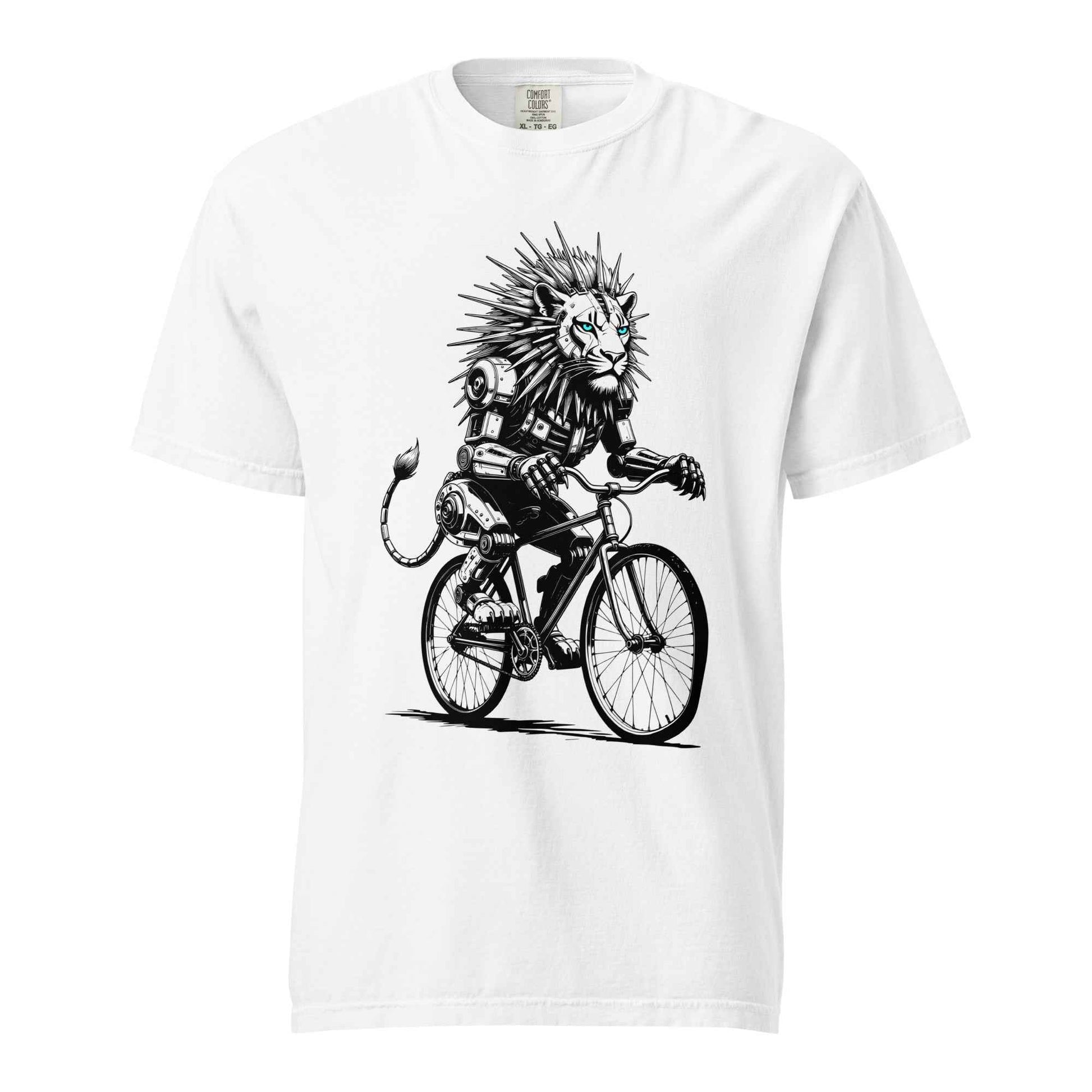 Robot Lion riding bicycle T-Shirt, Cyberpunk Cycling Gift