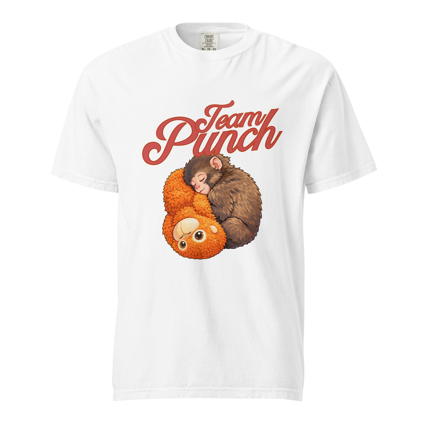 White t-shirt with cartoon characters and 'Team Punch' text on a white background