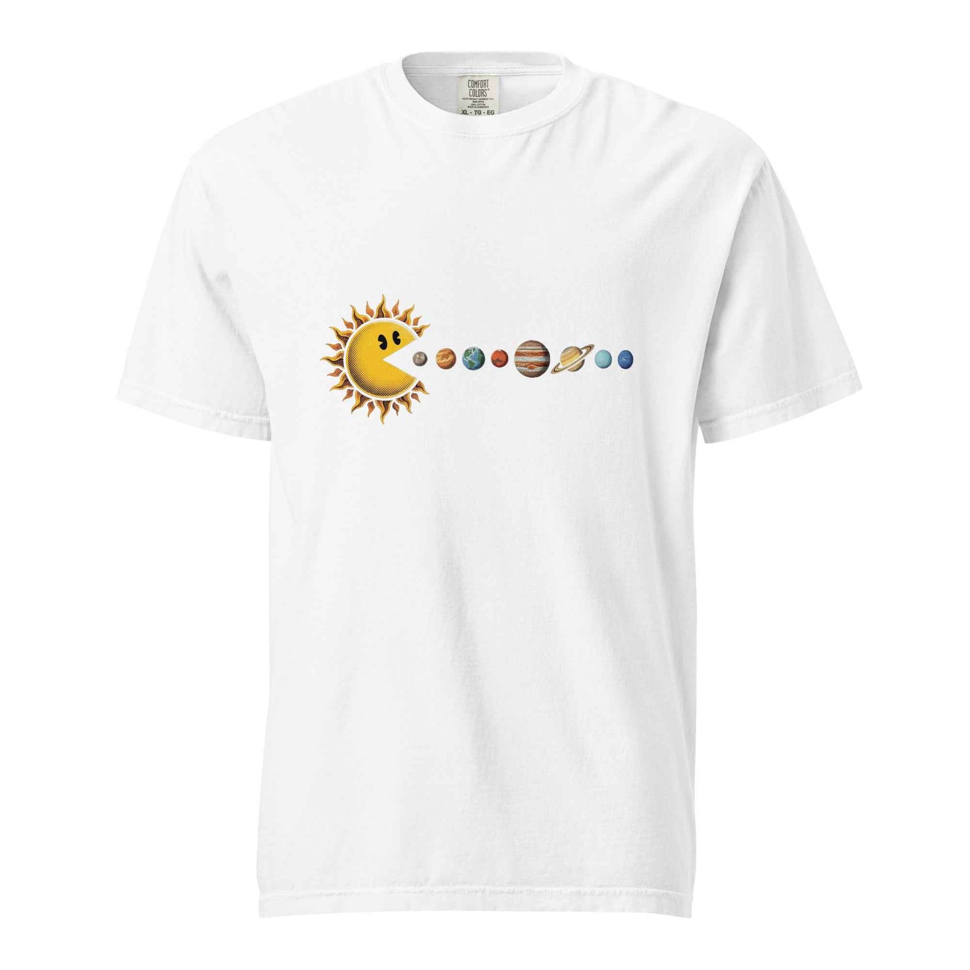 Cosmic Appetite - Sun Pac-Man Eating Planets - Unisex garment-dyed heavyweight t-shirt