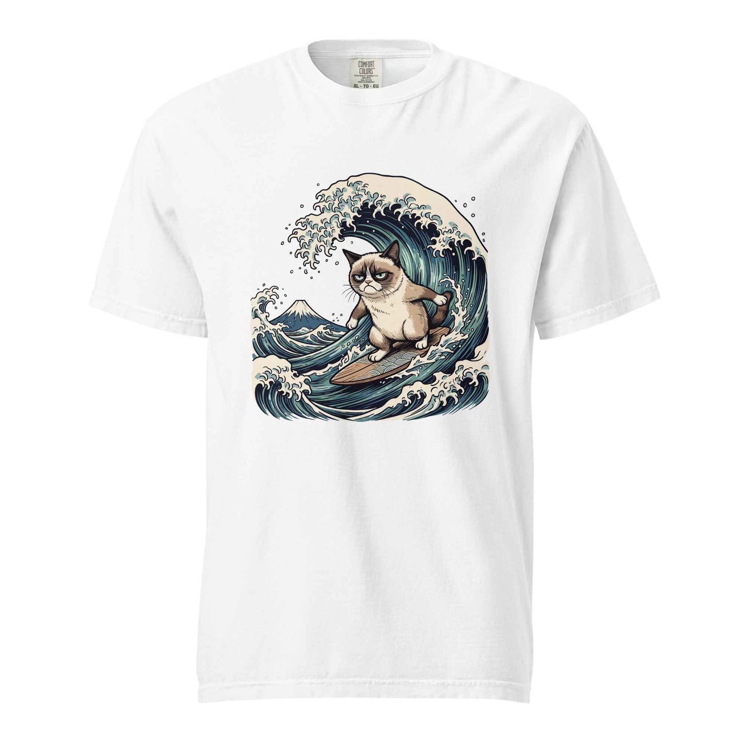 Grumpy Cat Surfing Hokusai’s Great Wave Funny Meme T-Shirt