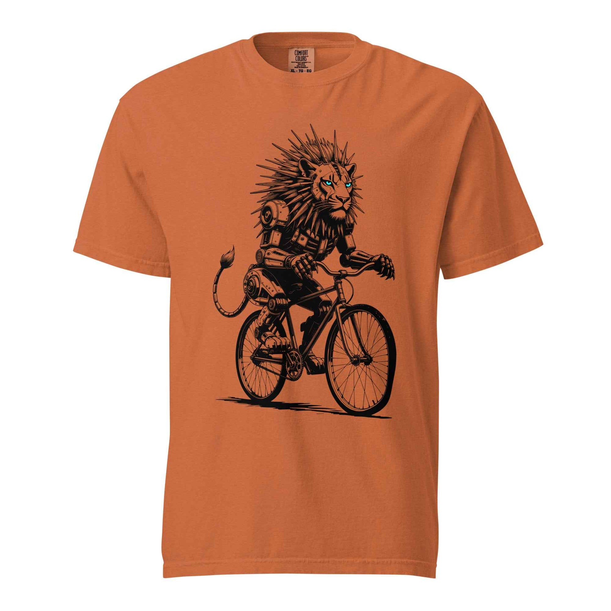 Robot Lion riding bicycle T-Shirt, Cyberpunk Cycling Gift