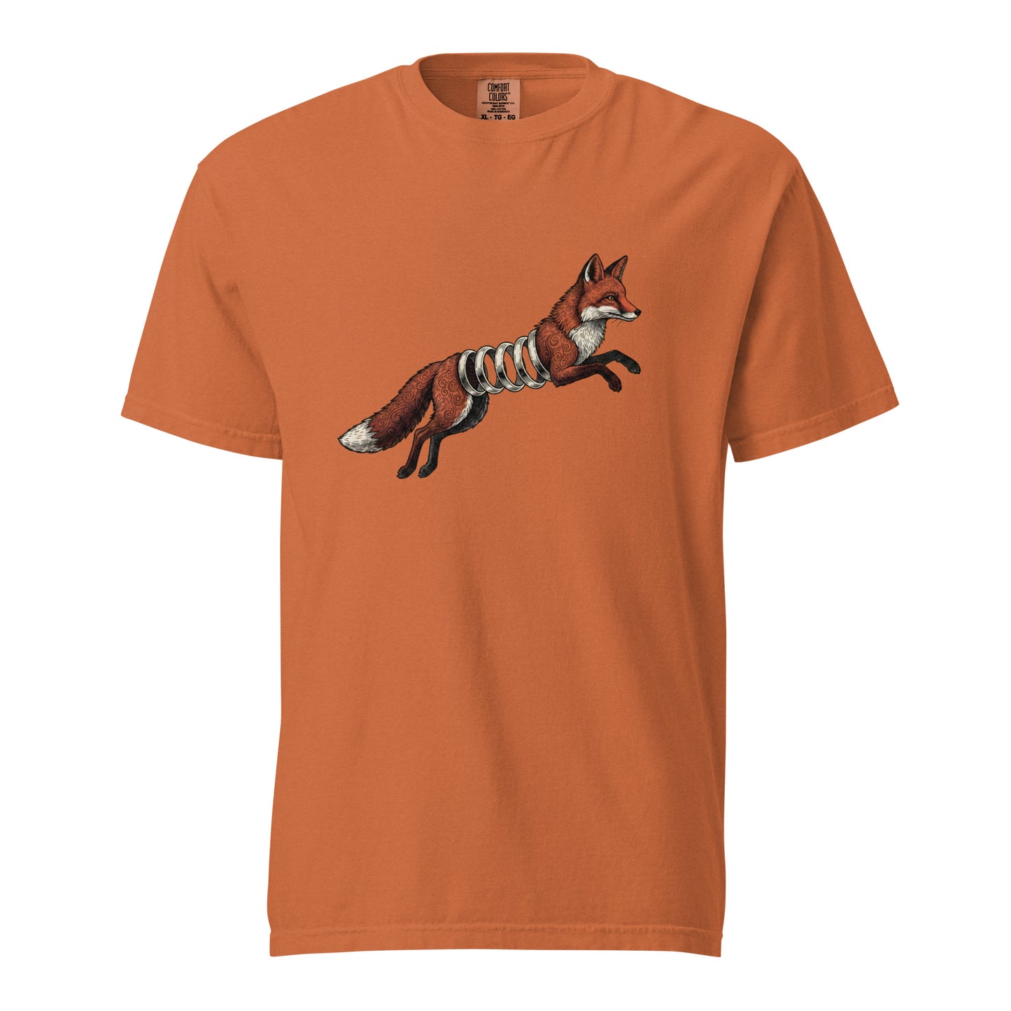 Yam orange Spring-Loaded Slinky Fox graphic tee - whimsical fox graphic tee gift