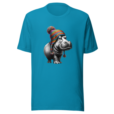 Unisex Novelty Hippo Graphic T-Shirt with Colorful Beanie - Radiant Art of Radiant Group