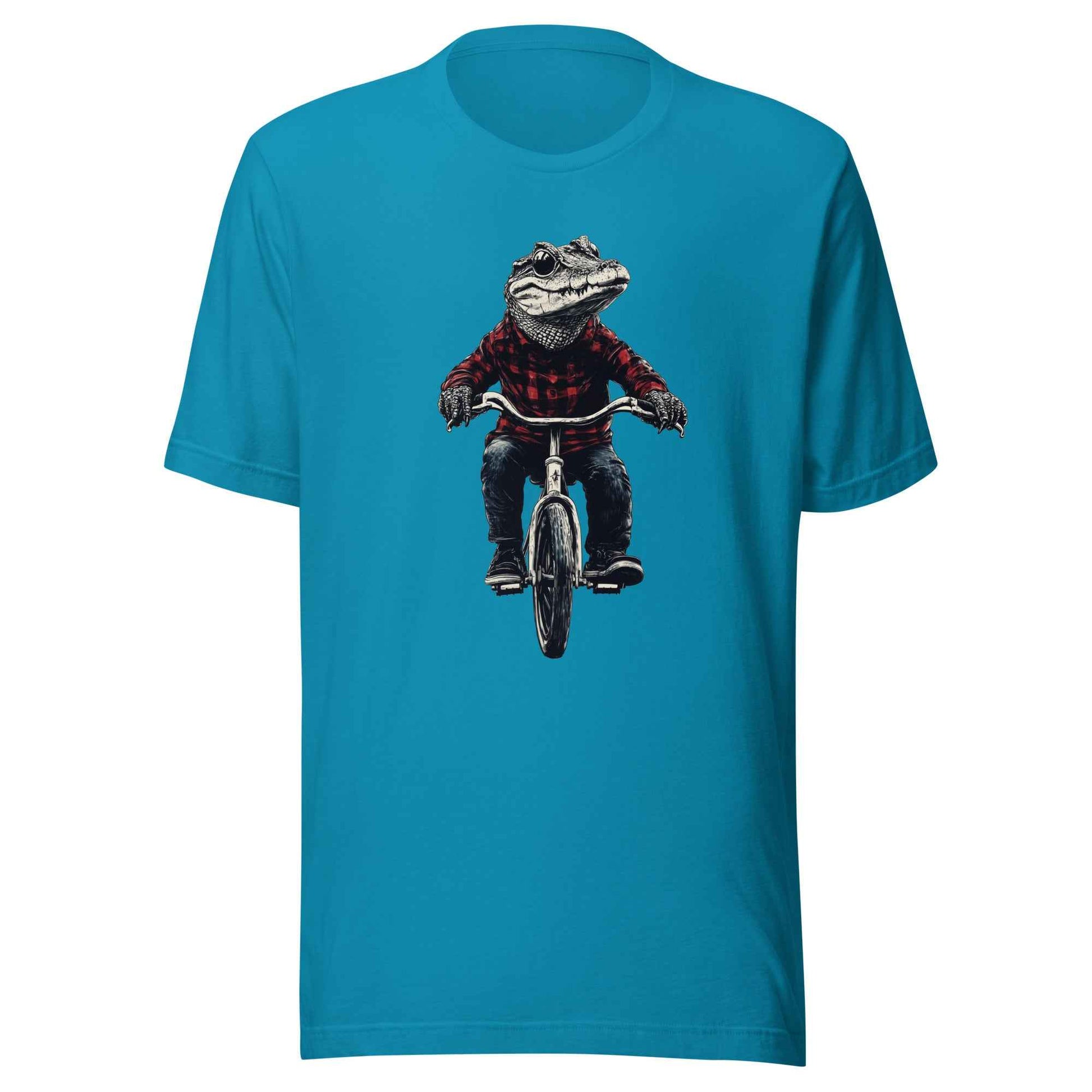 Alligator T-shirt, Crocodile on Bicycle Tee, Cool Croc on Bike
