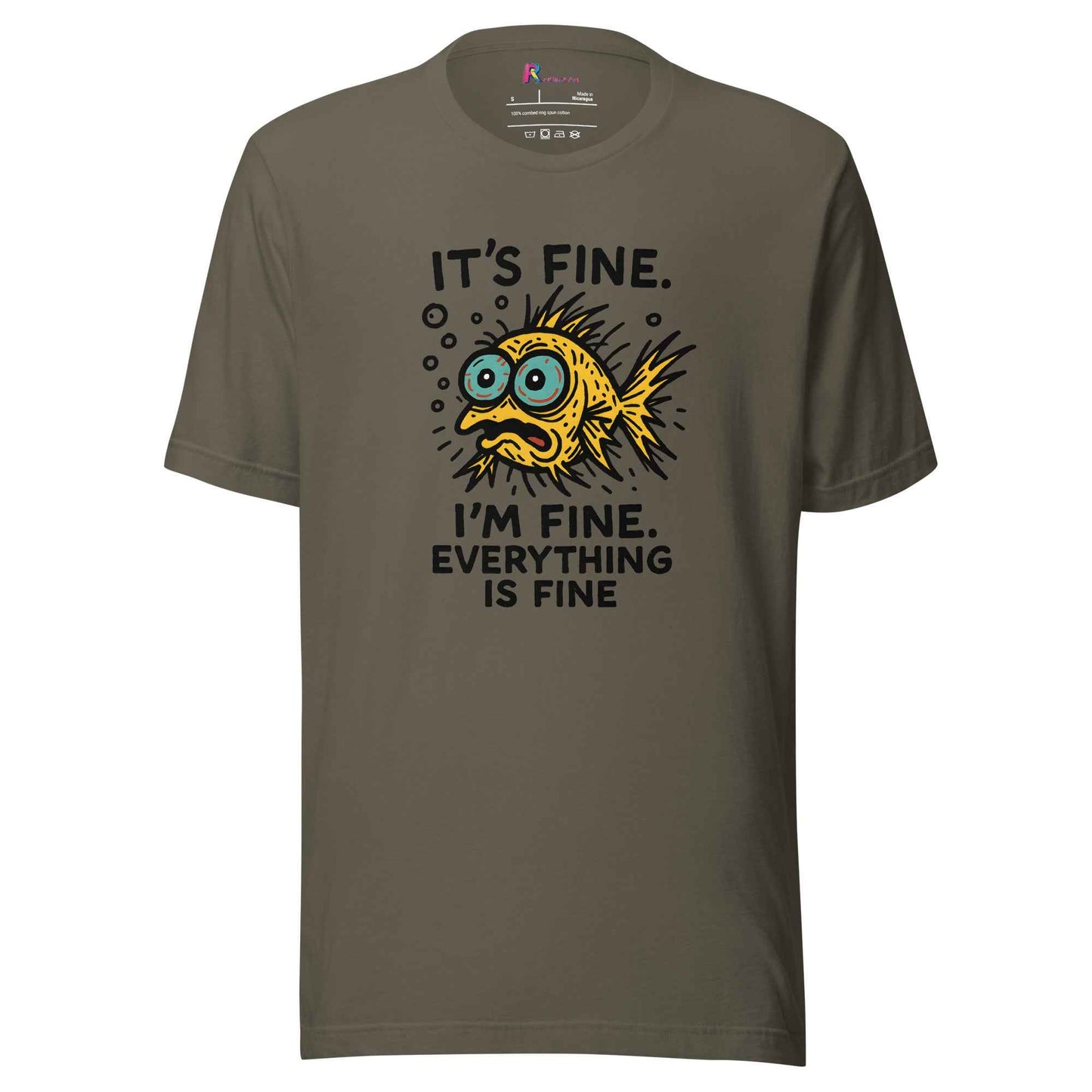 Funny Fish “It’s Fine” T-Shirt, Mental Health Humor Tee, I'm Fine Everything's Fine Shirt, Sarcastic Panic Meme Tee