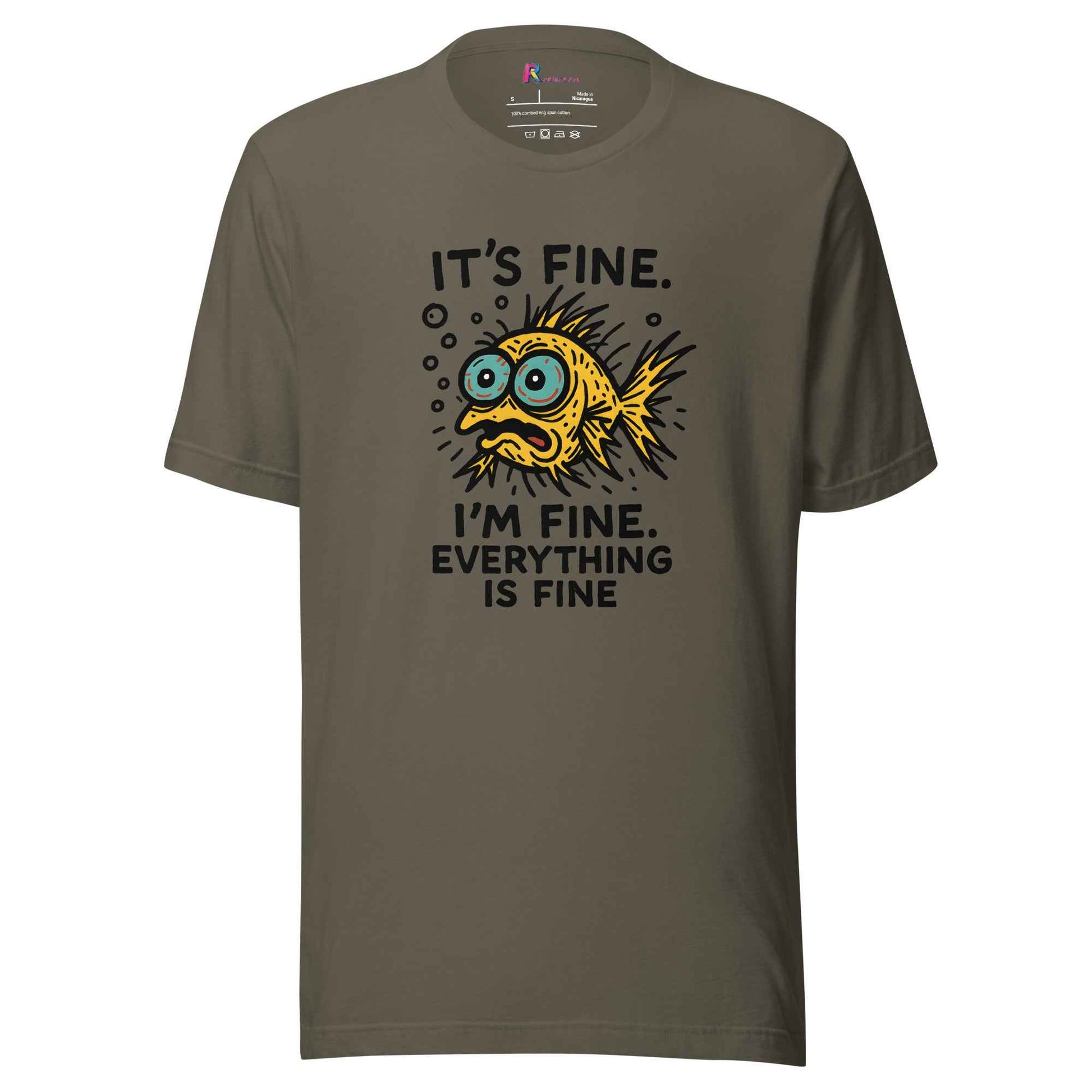Funny Fish “It’s Fine” T-Shirt, Mental Health Humor Tee, I'm Fine Everything's Fine Shirt, Sarcastic Panic Meme Tee