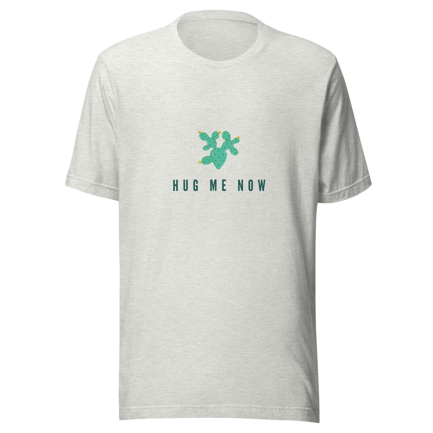Unisex T-Shirt with cactus print and an inscription "Hug me"