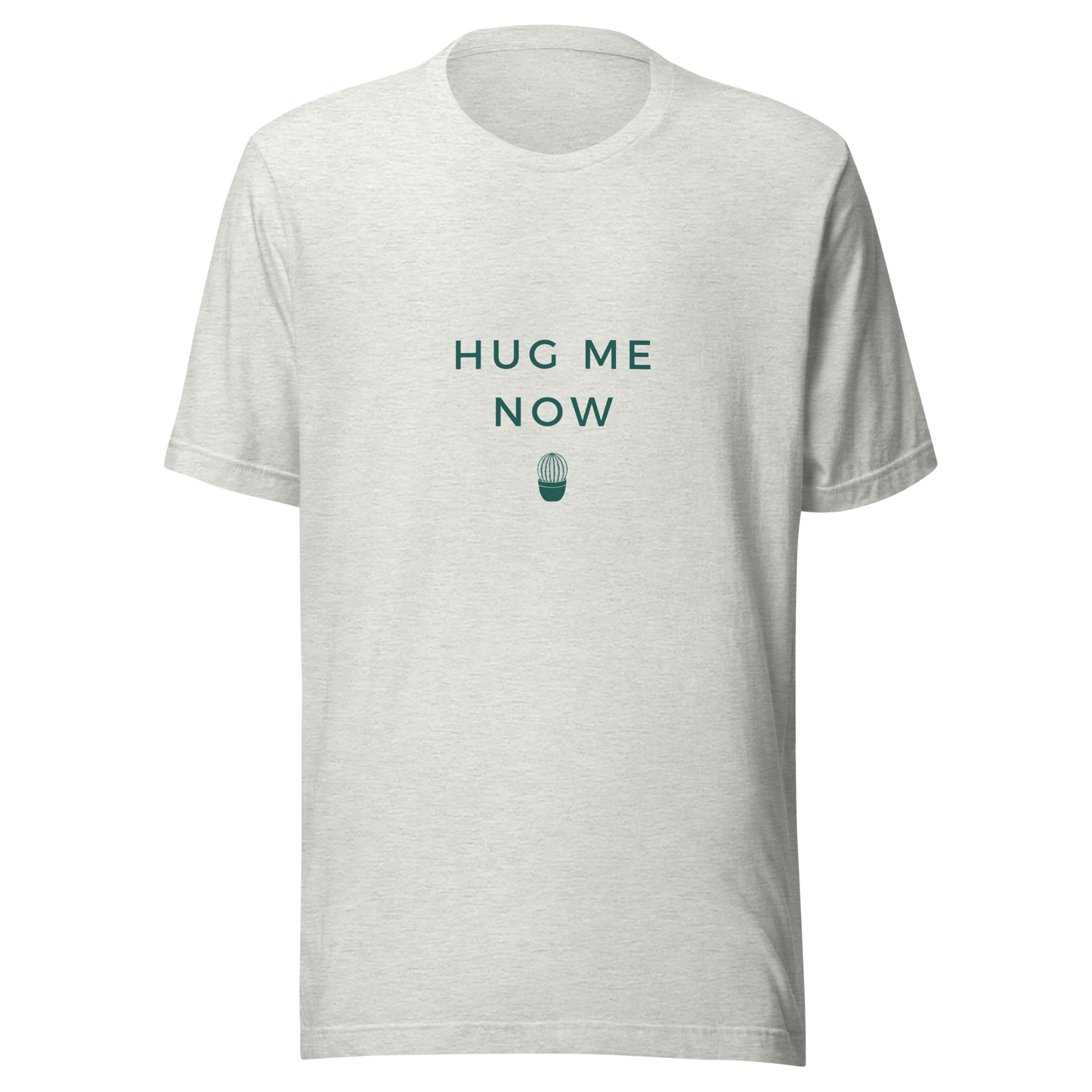Unisex t-shirt with cactus print and an inscription "Hug me"