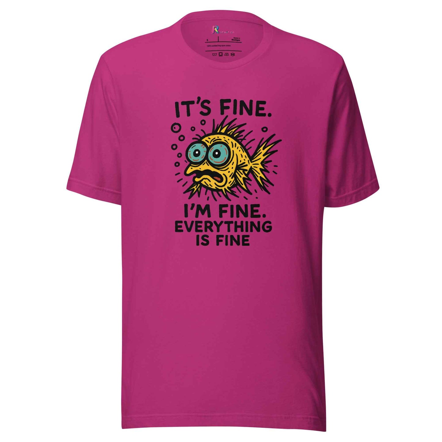 Funny Fish “It’s Fine” T-Shirt, Mental Health Humor Tee, I'm Fine Everything's Fine Shirt, Sarcastic Panic Meme Tee