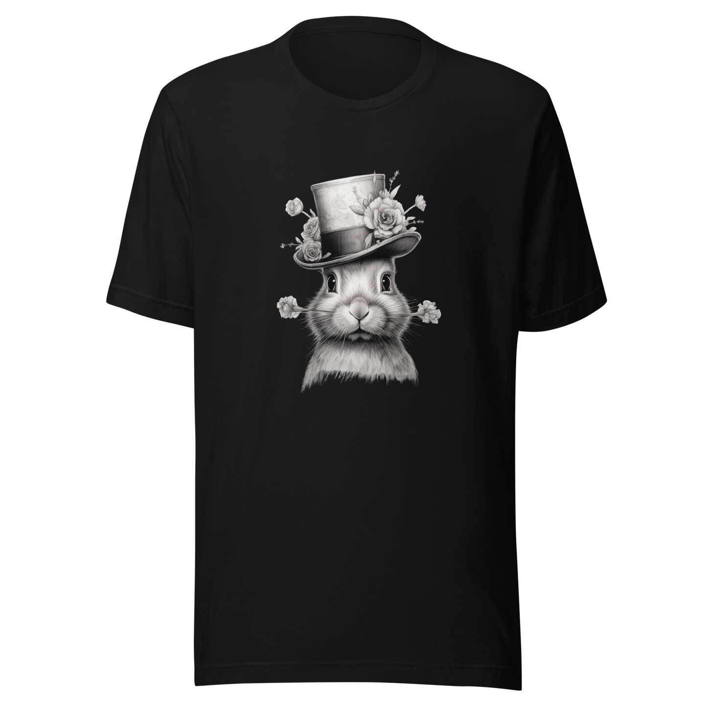 Unisex t-shirt Top Hat Bunny: Floral Finesse