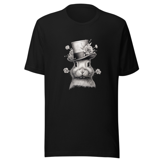 Unisex t-shirt Top Hat Bunny: Floral Finesse