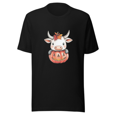 Unisex t-shirt  "Moo-lloween Surprise: The Pumpkin Cow" - Radiant Art of Radiant Group