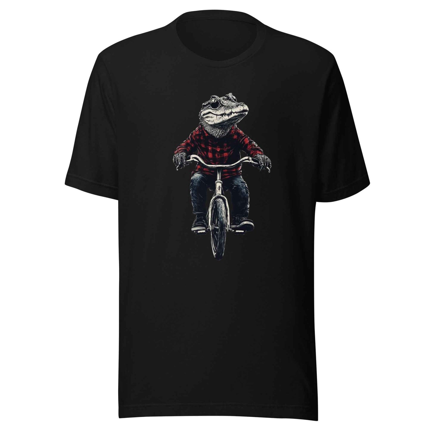 Alligator T-shirt, Crocodile on Bicycle Tee, Cool Croc on Bike