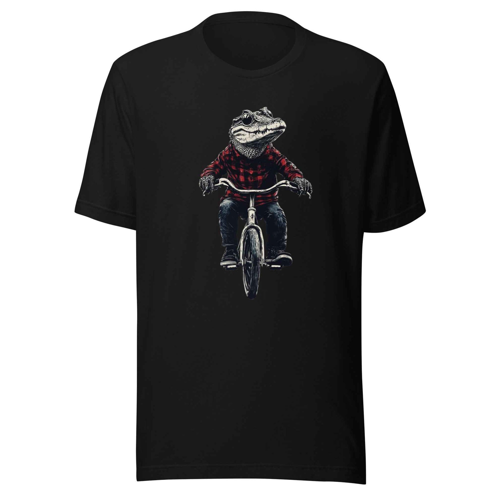 Alligator T-shirt, Crocodile on Bicycle Tee, Cool Croc on Bike