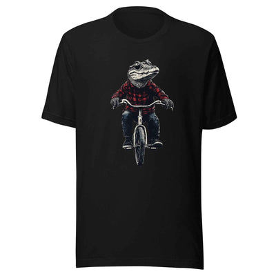 Alligator T-shirt, Crocodile on Bicycle Tee, Cool Croc on Bike