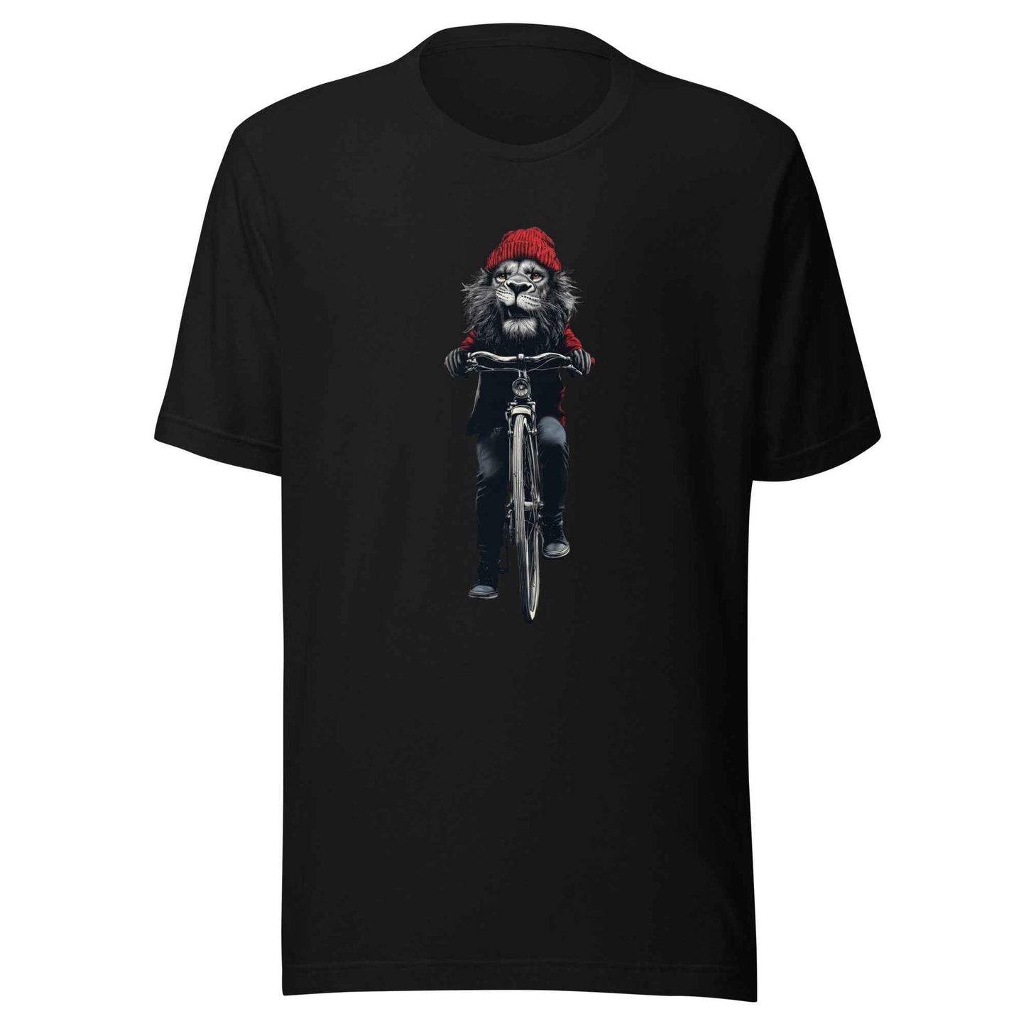 Lion on Bicycle T-Shirt, Cool Cycling T-Shirt, Bold Moves Only