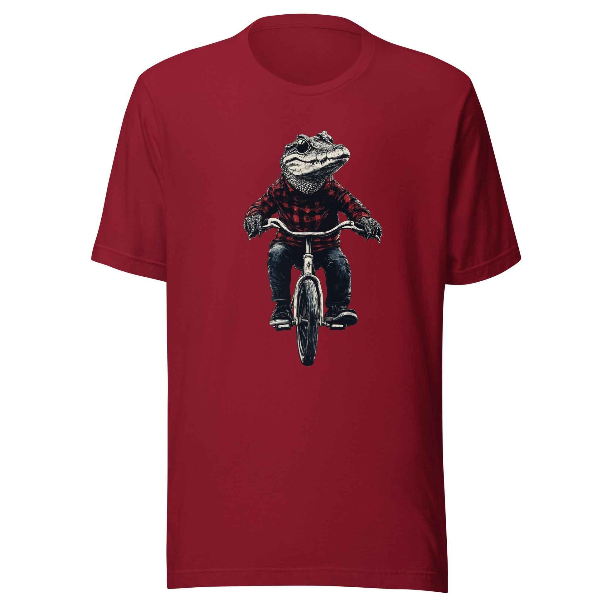 Alligator T-shirt, Crocodile on Bicycle Tee, Cool Croc on Bike