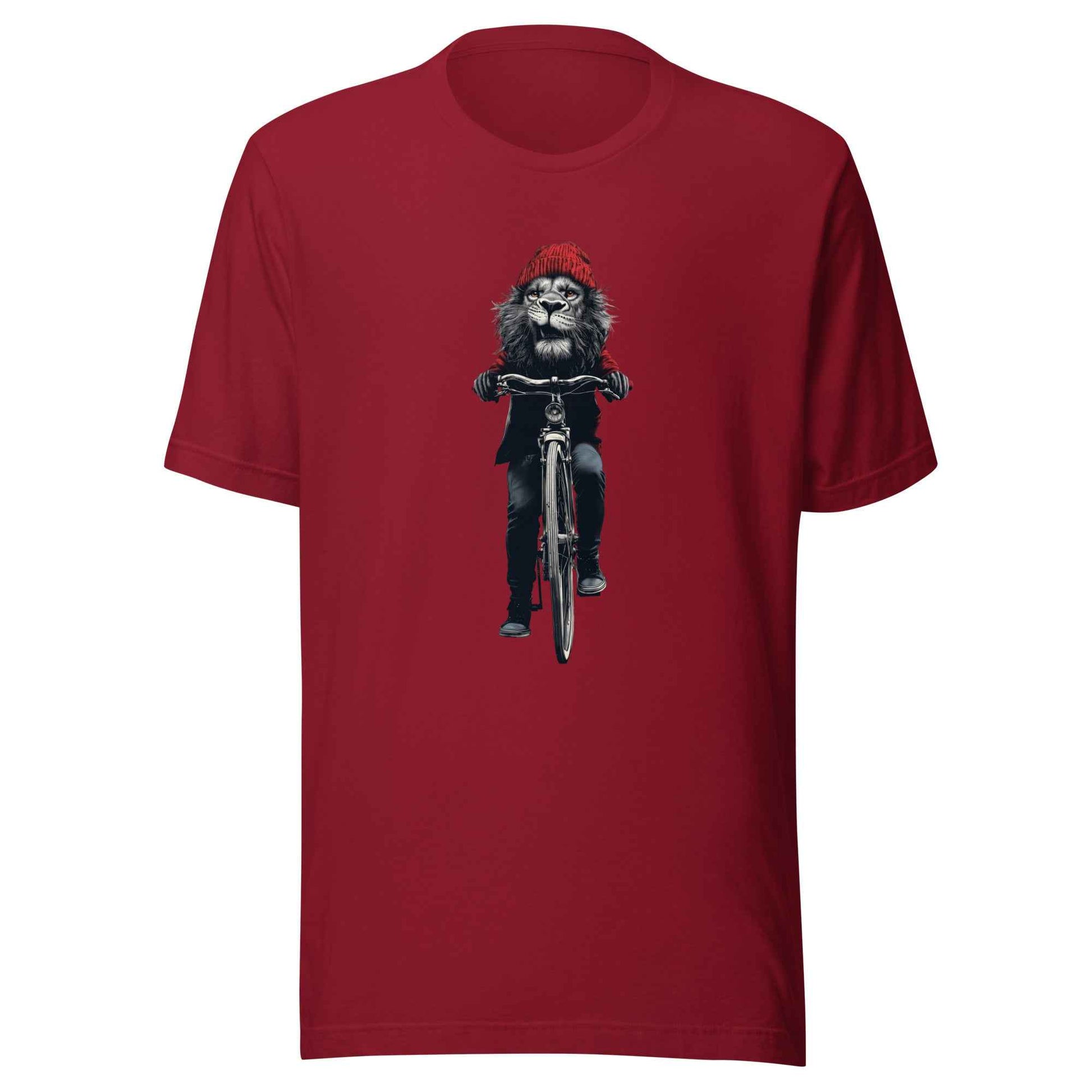 Lion on Bicycle T-Shirt, Cool Cycling T-Shirt, Bold Moves Only