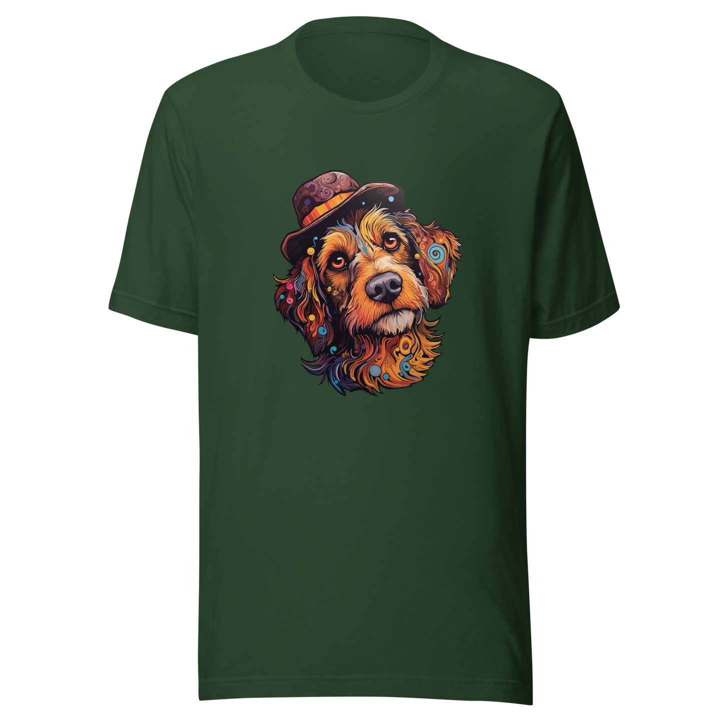Unisex t-shirt "Bohemian Bowler: Artistic Dog with Hat"