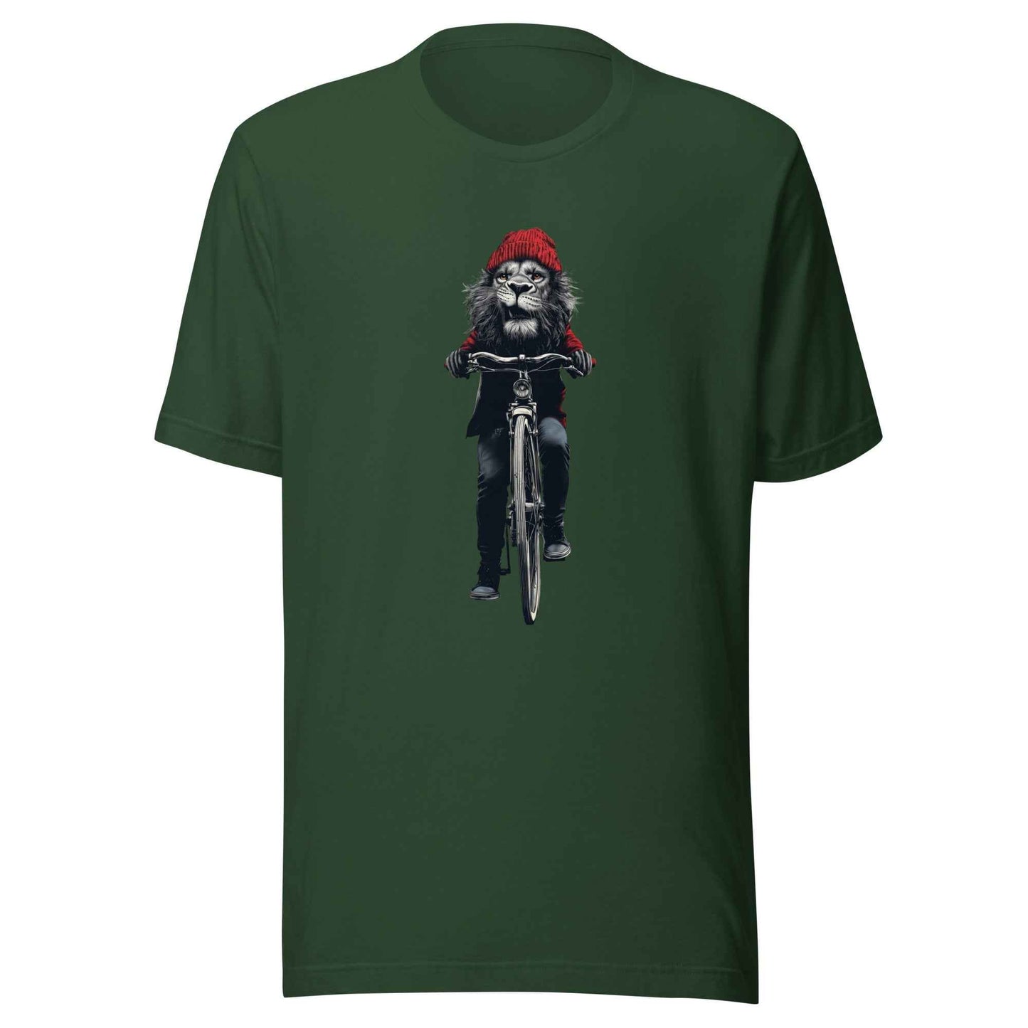 Lion on Bicycle T-Shirt, Cool Cycling T-Shirt, Bold Moves Only