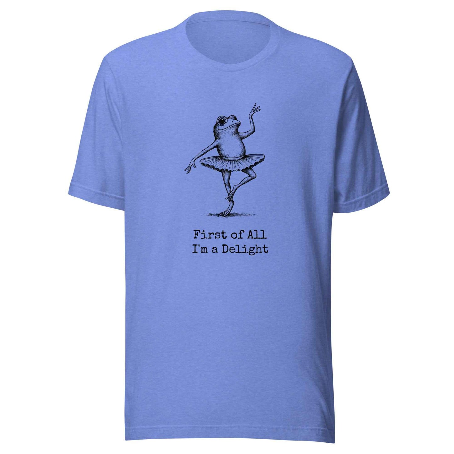 Funny Frog Ballerina T-Shirt: “First of All I’m a Delight”, frog tee gift for ballet lovers