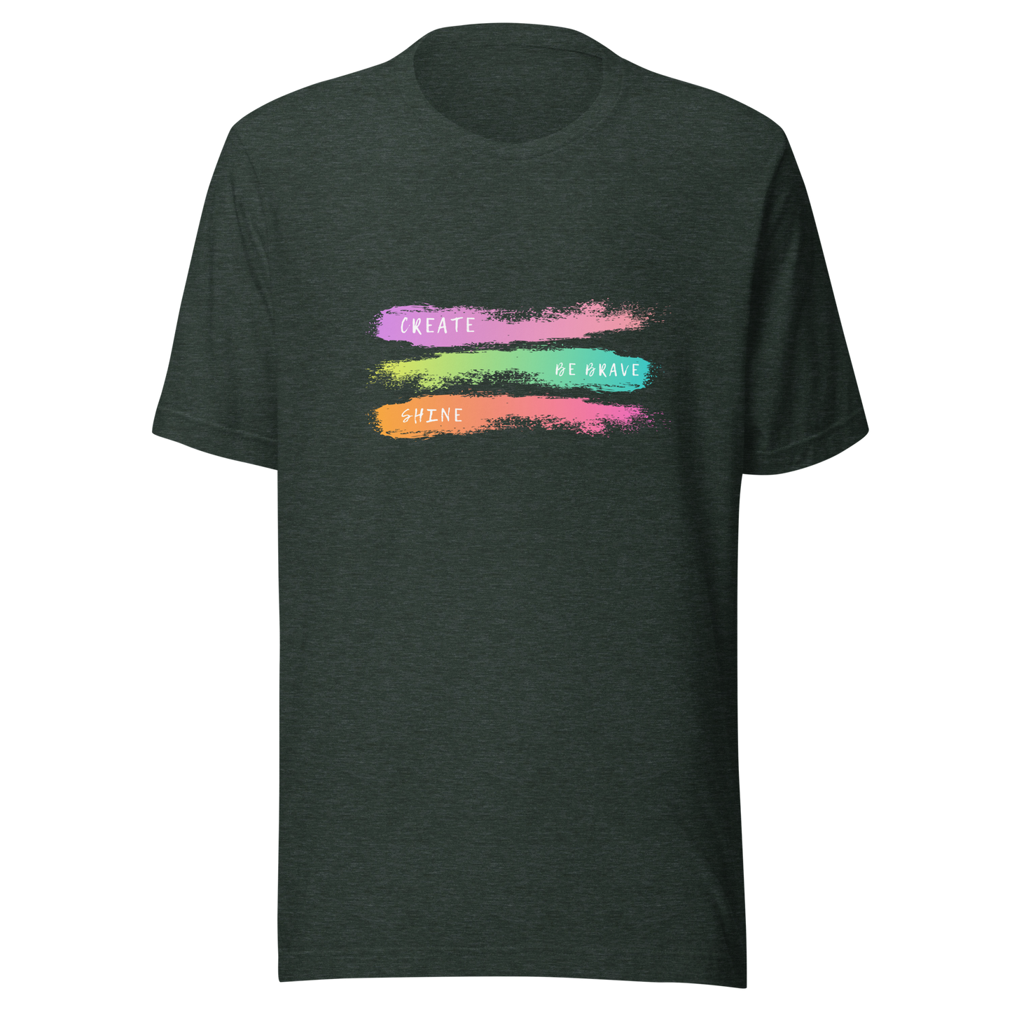 Unisex t-shirt with an inscription Be brave, Shine, Create, color print