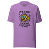 Funny Fish “It’s Fine” T-Shirt, Mental Health Humor Tee, I'm Fine Everything's Fine Shirt, Sarcastic Panic Meme Tee