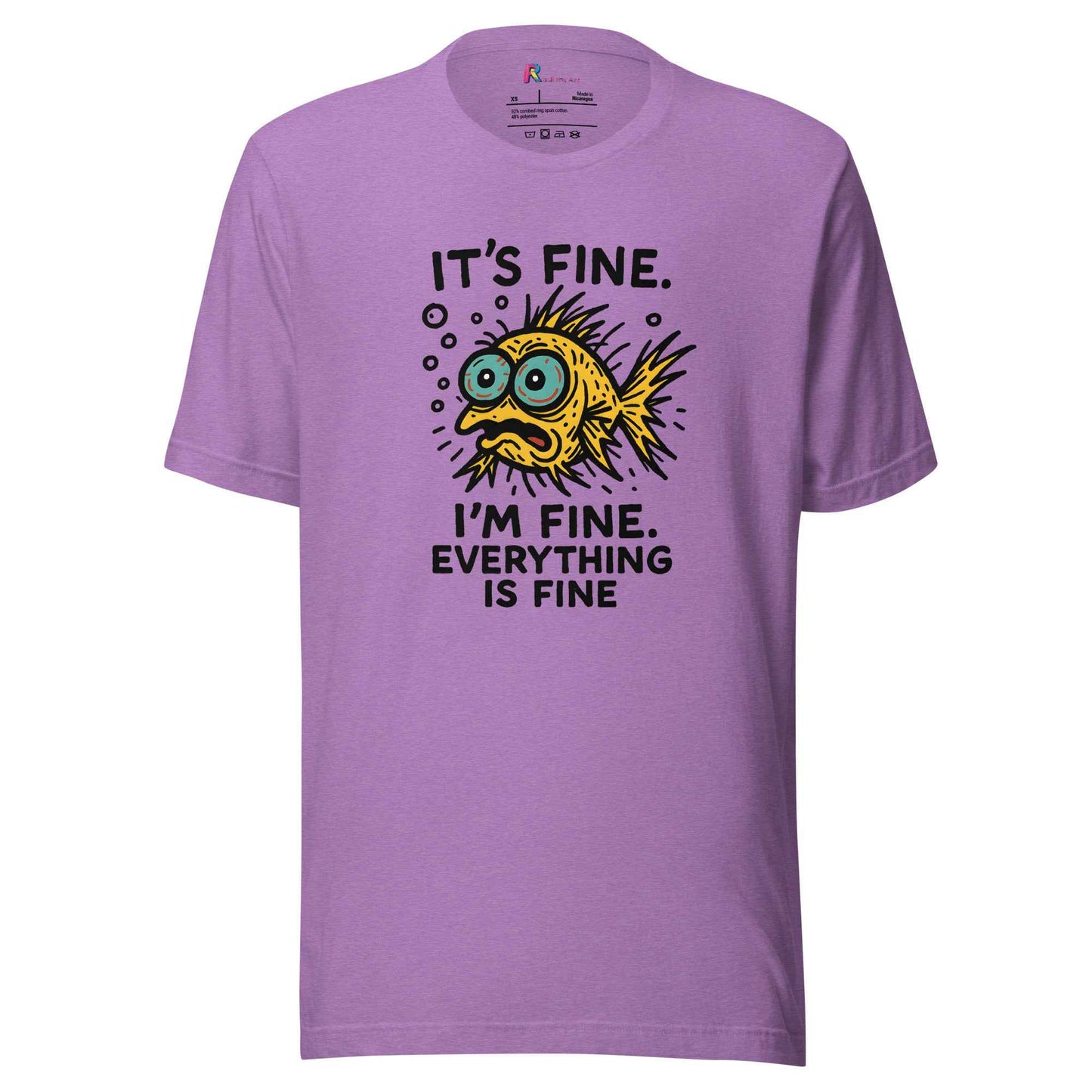 Funny Fish “It’s Fine” T-Shirt, Mental Health Humor Tee, I'm Fine Everything's Fine Shirt, Sarcastic Panic Meme Tee
