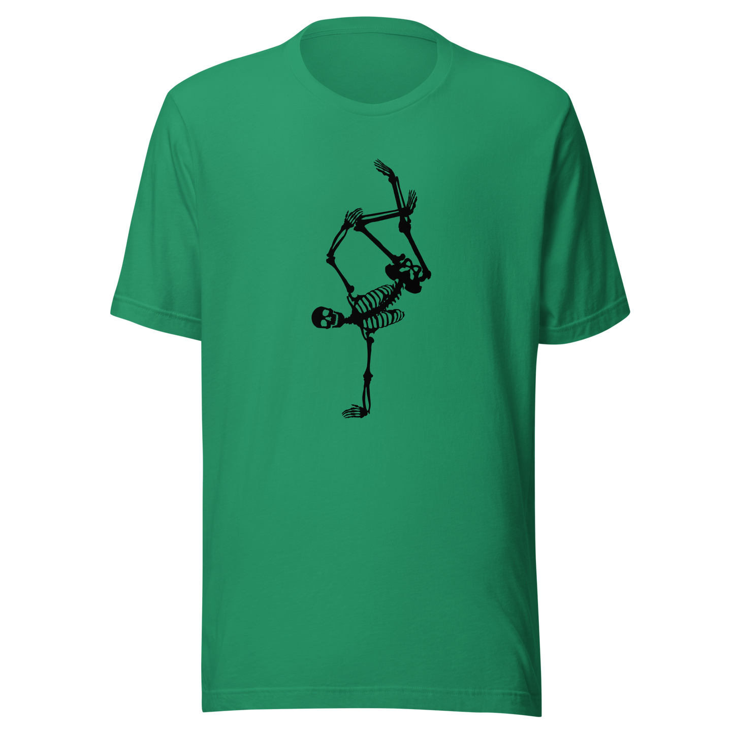Unisex t-shirt with skeleton doing a handstand