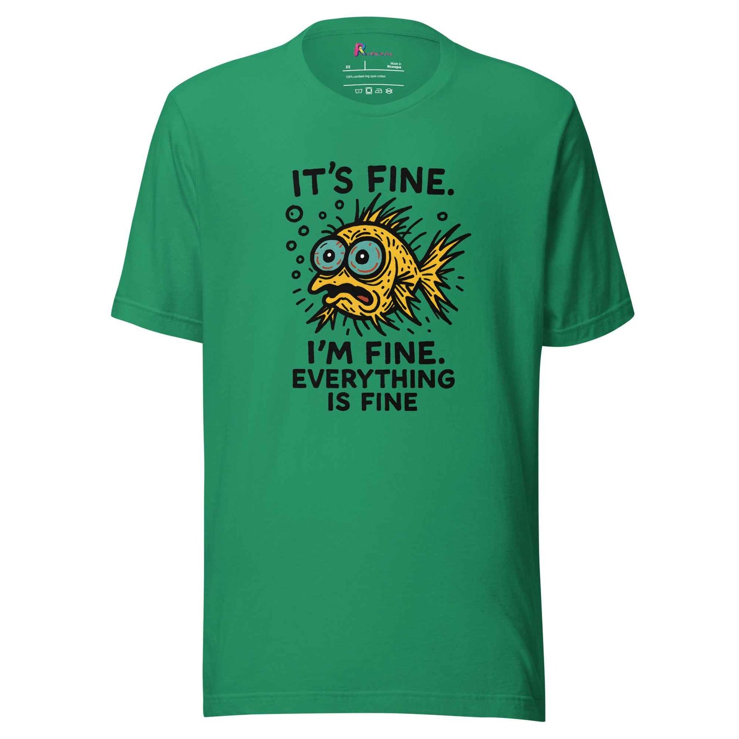 Funny Fish “It’s Fine” T-Shirt, Mental Health Humor Tee, I'm Fine Everything's Fine Shirt, Sarcastic Panic Meme Tee