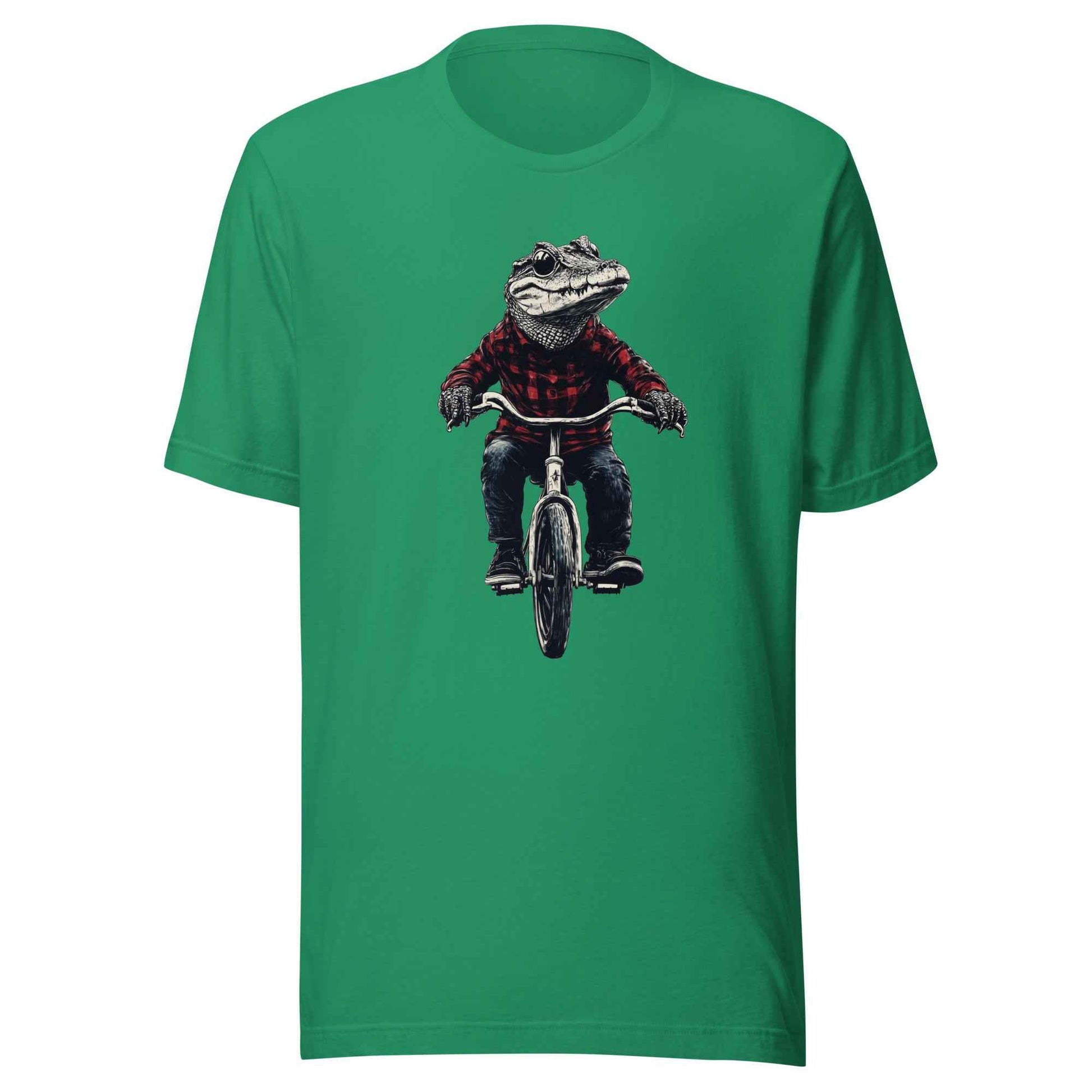 Alligator T-shirt, Crocodile on Bicycle Tee, Cool Croc on Bike